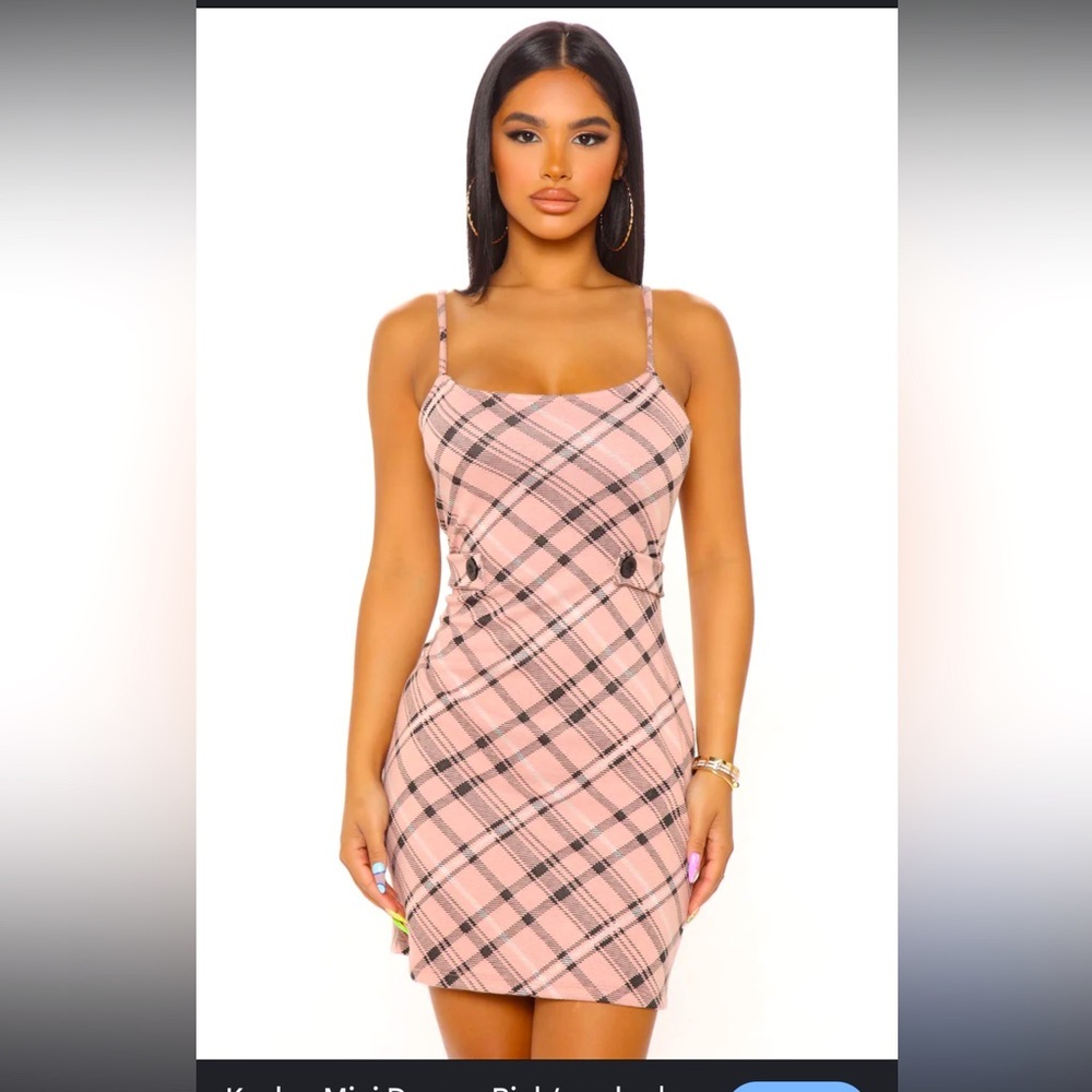 Rue 21 dress - pink plaid mini slip dress w/buckles